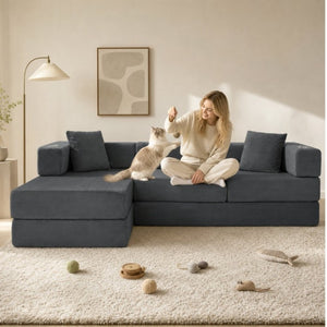 English Elm 108 Inch Modular Sectional Corduroy Cloud Couch with Deep Sink Chaise Lounge Gray W5385S00037