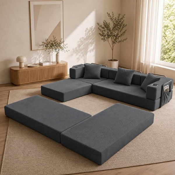 English Elm 108 Inch Modular Sectional Corduroy Cloud Couch with Deep Sink Chaise Lounge Gray W5385S00037