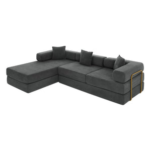 English Elm 108 Inch Modular Sectional Corduroy Cloud Couch with Deep Sink Chaise Lounge Gray W5385S00037