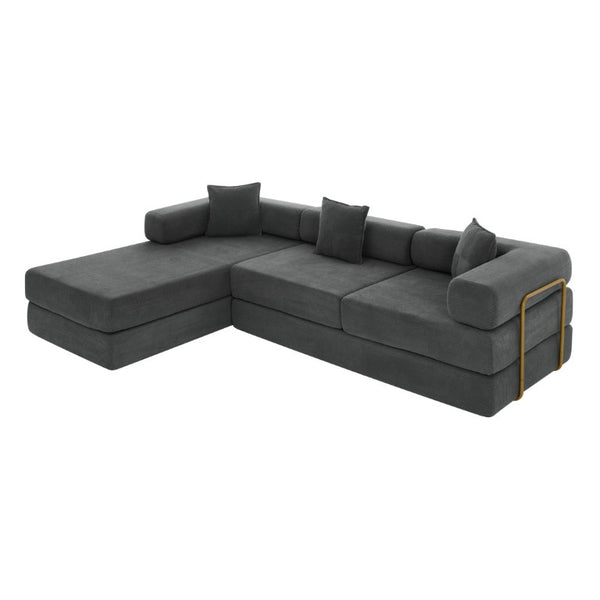 English Elm 108 Inch Modular Sectional Corduroy Cloud Couch with Deep Sink Chaise Lounge Gray W5385S00037