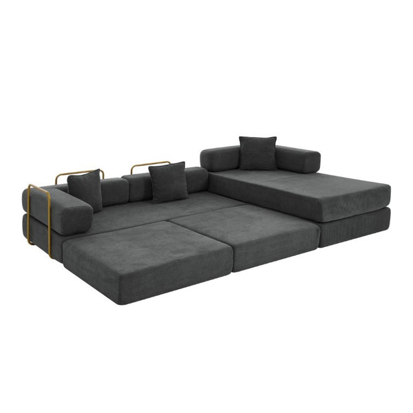 English Elm 108 Inch Modular Sectional Corduroy Cloud Couch with Deep Sink Chaise Lounge Gray W5385S00037
