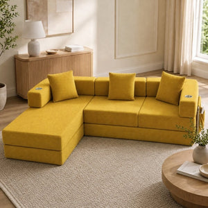 English Elm 108 Inch Modular Sectional Corduroy Cloud Couch with Deep Sink Chaise Lounge Yellow W5385S00038