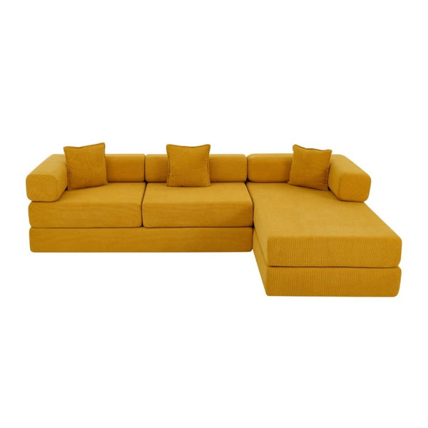 English Elm 108 Inch Modular Sectional Corduroy Cloud Couch with Deep Sink Chaise Lounge Yellow W5385S00038