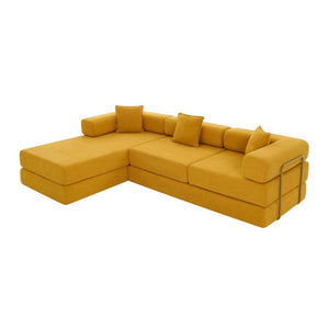 English Elm 108 Inch Modular Sectional Corduroy Cloud Couch with Deep Sink Chaise Lounge Yellow W5385S00038