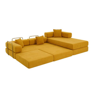 English Elm 108 Inch Modular Sectional Corduroy Cloud Couch with Deep Sink Chaise Lounge Yellow W5385S00038