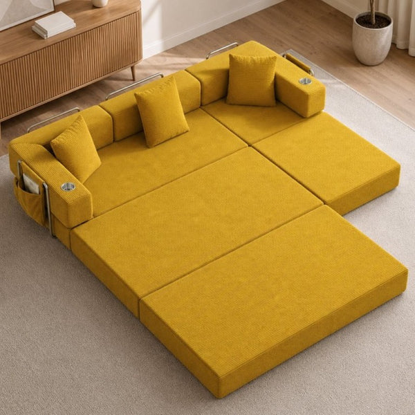 English Elm 108 Inch Modular Sectional Corduroy Cloud Couch with Deep Sink Chaise Lounge Yellow W5385S00038