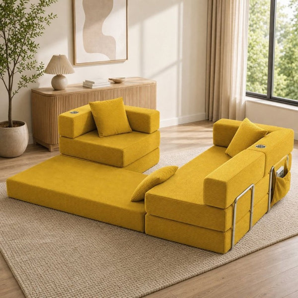 English Elm 108 Inch Modular Sectional Corduroy Cloud Couch with Deep Sink Chaise Lounge Yellow W5385S00038