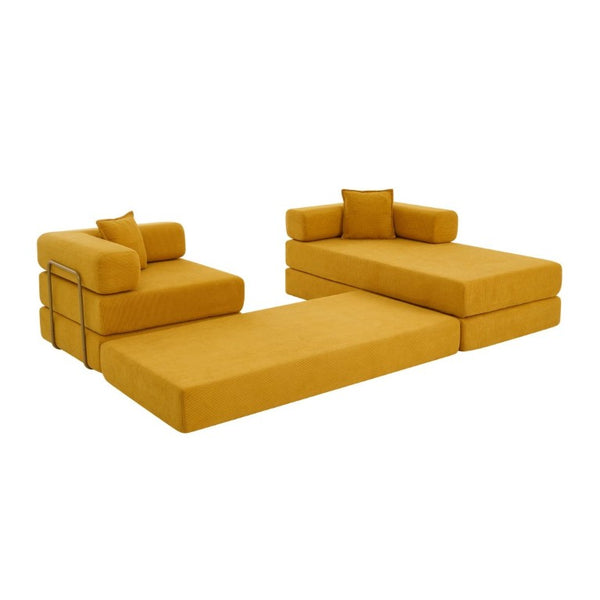 English Elm 108 Inch Modular Sectional Corduroy Cloud Couch with Deep Sink Chaise Lounge Yellow W5385S00038