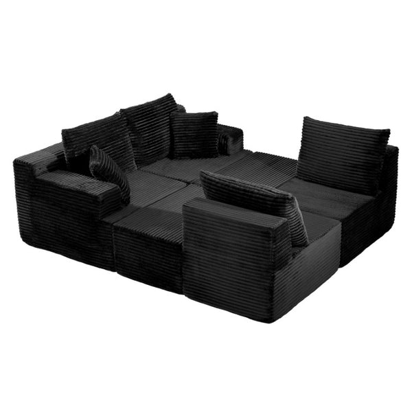 English Elm 83 Inch Frameless Double Chaise Lounge Sofa with High Density Foam Core and Four Pillows 131 inches Black Corduroy W5385S00039