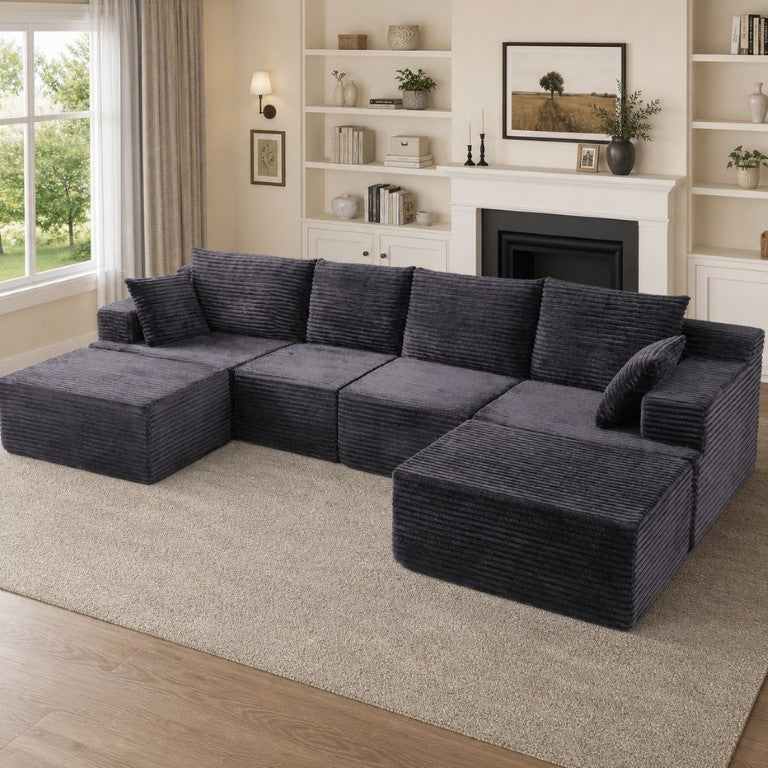 English Elm 131 Inch Modular Cloud Sofa with Memory Foam Fill and Two Ottomans for Living Rooms W5385S00041