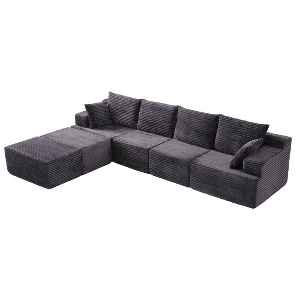 English Elm 131 Inch Modular Cloud Sofa with Memory Foam Fill and Two Ottomans for Living Rooms W5385S00041