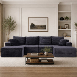 English Elm 131 Inch Modular Cloud Sofa with Memory Foam Fill and Two Ottomans for Living Rooms W5385S00041