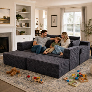 English Elm 131 Inch Modular Cloud Sofa with Memory Foam Fill and Two Ottomans for Living Rooms W5385S00041