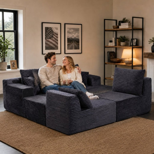 English Elm 131 Inch Modular Cloud Sofa with Memory Foam Fill and Two Ottomans for Living Rooms W5385S00041