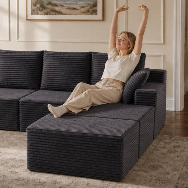 English Elm 131 Inch Modular Cloud Sofa with Memory Foam Fill and Two Ottomans for Living Rooms W5385S00041