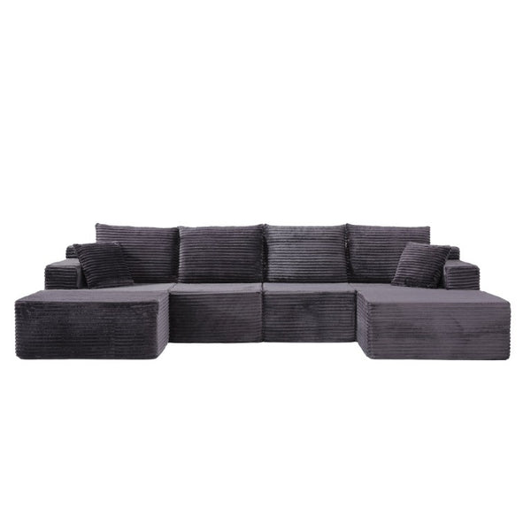 English Elm 131 Inch Modular Cloud Sofa with Memory Foam Fill and Two Ottomans for Living Rooms W5385S00041