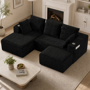 English Elm 95''Modular Corduroy Sectional Sofa with Chaise Ottoman and Flexible Four Seat Living Room W5385S00042
