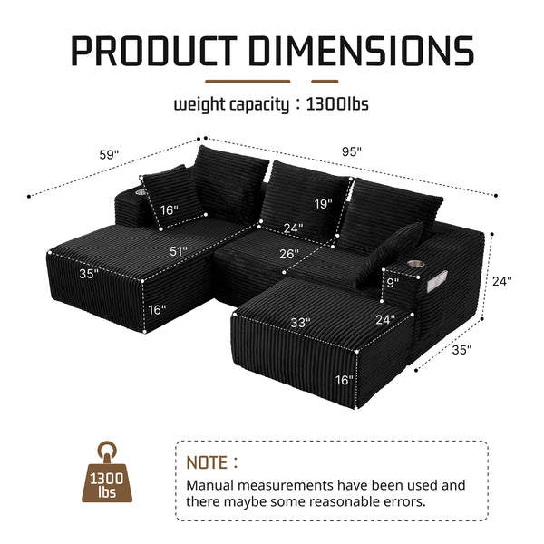 English Elm 95''Modular Corduroy Sectional Sofa with Chaise Ottoman and Flexible Four Seat Living Room W5385S00042