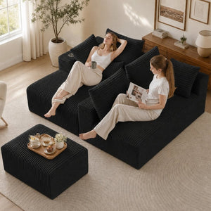English Elm 95''Modular Corduroy Sectional Sofa with Chaise Ottoman and Flexible Four Seat Living Room W5385S00042