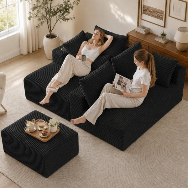 English Elm 95''Modular Corduroy Sectional Sofa with Chaise Ottoman and Flexible Four Seat Living Room W5385S00042