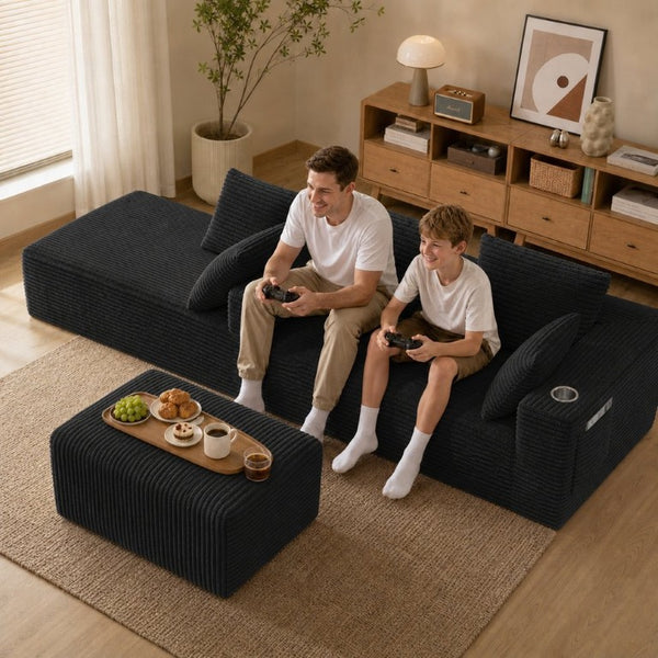 English Elm 95''Modular Corduroy Sectional Sofa with Chaise Ottoman and Flexible Four Seat Living Room W5385S00042