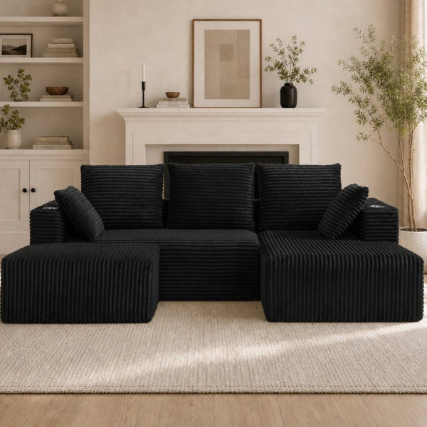 English Elm 95''Modular Corduroy Sectional Sofa Four Seat Chaise and Ottoman Living Room Set W5385S00043