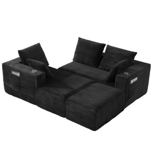 English Elm 95''Modular Corduroy Sectional Sofa Four Seat Chaise and Ottoman Living Room Set W5385S00043