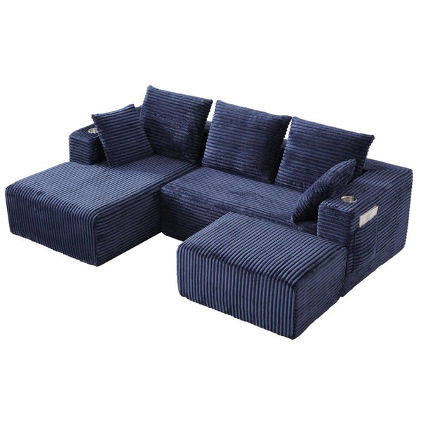English Elm 95''Modular Corduroy Sectional Sofa Four Seat Chaise Ottoman Flexible Living Room Set W5385S00044