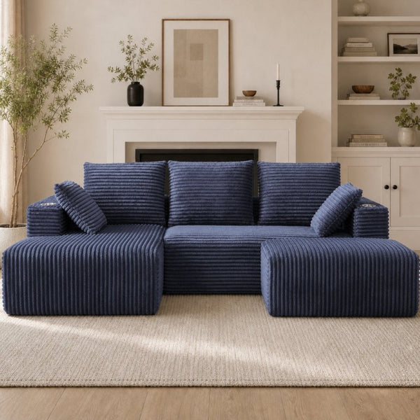 English Elm 95''Modular Corduroy Sectional Sofa Four Seat Chaise Ottoman Flexible Living Room Set W5385S00044