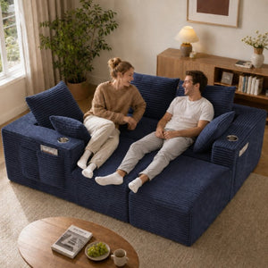 English Elm 95''Modular Corduroy Sectional Sofa Four Seat Chaise Ottoman Flexible Living Room Set W5385S00044