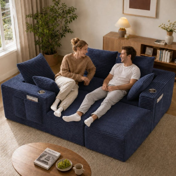 English Elm 95''Modular Corduroy Sectional Sofa Four Seat Chaise Ottoman Flexible Living Room Set W5385S00044