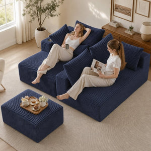 English Elm 95''Modular Corduroy Sectional Sofa Four Seat Chaise Ottoman Flexible Living Room Set W5385S00044