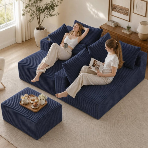 English Elm 95''Modular Corduroy Sectional Sofa Four Seat Chaise Ottoman Flexible Living Room Set W5385S00044