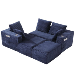English Elm 95''Modular Corduroy Sectional Sofa Four Seat Chaise Ottoman Flexible Living Room Set W5385S00044