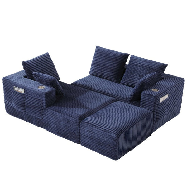 English Elm 95''Modular Corduroy Sectional Sofa Four Seat Chaise Ottoman Flexible Living Room Set W5385S00044