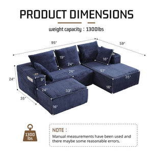 English Elm 95''Modular Corduroy Sectional Sofa Four Seat Chaise and Ottoman Flexible Living Room Set W5385S00045