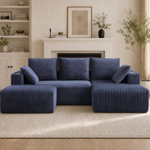 English Elm 95''Modular Corduroy Sectional Sofa Four Seat Chaise and Ottoman Flexible Living Room Set W5385S00045