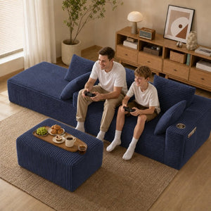 English Elm 95''Modular Corduroy Sectional Sofa Four Seat Chaise and Ottoman Flexible Living Room Set W5385S00045