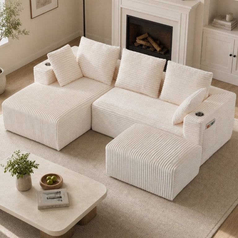 English Elm 95''Modular Corduroy Sectional with Chaise Ottoman and Side Pocket for Any Living Room Let Me Count: 9+5+1+1+8+9+5+1+4+1+6+1+7+1+3+1+4+1+6+1+3+1+4+1+6+1+4 = Let Me Characters Directly. and for Any 9 5 ' M O D U L a R = 11 Space = 1 → W5385S00046