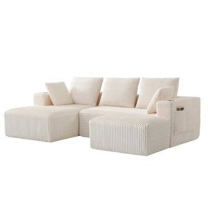 English Elm 95''Modular Corduroy Sectional with Chaise Ottoman and Side Pocket for Any Living Room Let Me Count: 9+5+1+1+8+9+5+1+4+1+6+1+7+1+3+1+4+1+6+1+3+1+4+1+6+1+4 = Let Me Characters Directly. and for Any 9 5 ' M O D U L a R = 11 Space = 1 → W5385S00046
