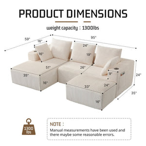 English Elm 95''Modular Corduroy Sectional with Chaise Ottoman and Side Pocket for Any Living Room Let Me Count: 9+5+1+1+8+9+5+1+4+1+6+1+7+1+3+1+4+1+6+1+3+1+4+1+6+1+4 = Let Me Characters Directly. and for Any 9 5 ' M O D U L a R = 11 Space = 1 → W5385S00046
