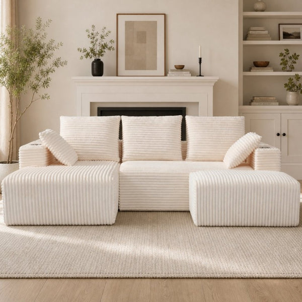 English Elm 95''Modular Corduroy Sectional with Chaise Ottoman and Side Pocket for Any Living Room Let Me Count: 9+5+1+1+8+9+5+1+4+1+6+1+7+1+3+1+4+1+6+1+3+1+4+1+6+1+4 = Let Me Characters Directly. and for Any 9 5 ' M O D U L a R = 11 Space = 1 → W5385S00046