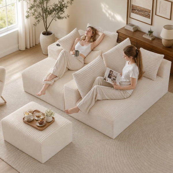 English Elm 95''Modular Corduroy Sectional with Chaise Ottoman and Side Pocket for Any Living Room Let Me Count: 9+5+1+1+8+9+5+1+4+1+6+1+7+1+3+1+4+1+6+1+3+1+4+1+6+1+4 = Let Me Characters Directly. and for Any 9 5 ' M O D U L a R = 11 Space = 1 → W5385S00046