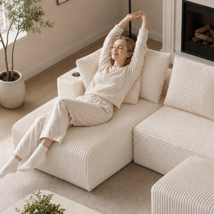English Elm 95''Modular Corduroy Sectional with Chaise Ottoman and Side Pocket for Any Living Room Let Me Count: 9+5+1+1+8+9+5+1+4+1+6+1+7+1+3+1+4+1+6+1+3+1+4+1+6+1+4 = Let Me Characters Directly. and for Any 9 5 ' M O D U L a R = 11 Space = 1 → W5385S00046