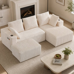 English Elm 95''Modular Corduroy Sectional Sofa with Chaise Ottoman and Flexible Four Seat Layout W5385S00047