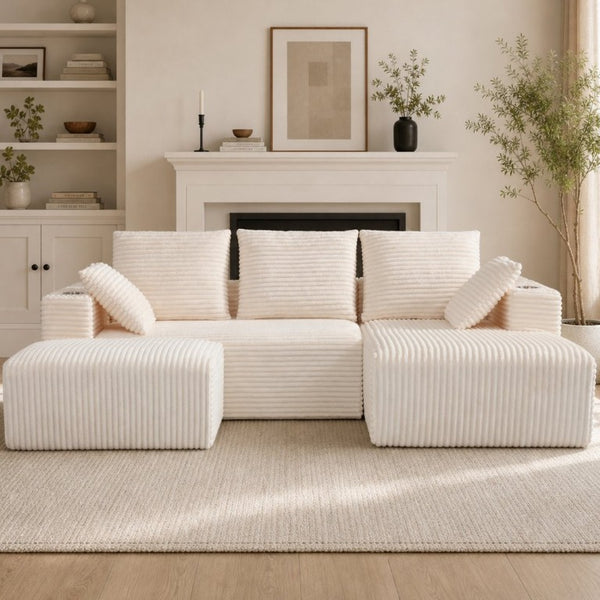 English Elm 95''Modular Corduroy Sectional Sofa with Chaise Ottoman and Flexible Four Seat Layout W5385S00047