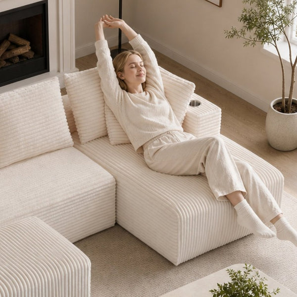 English Elm 95''Modular Corduroy Sectional Sofa with Chaise Ottoman and Flexible Four Seat Layout W5385S00047