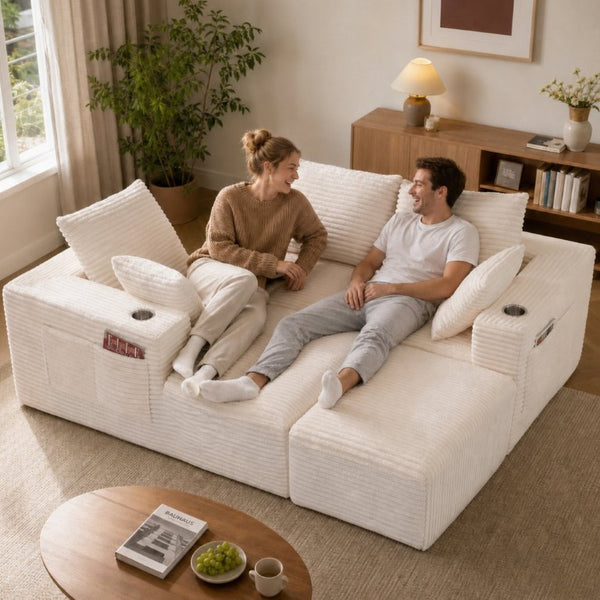 English Elm 95''Modular Corduroy Sectional Sofa with Chaise Ottoman and Flexible Four Seat Layout W5385S00047