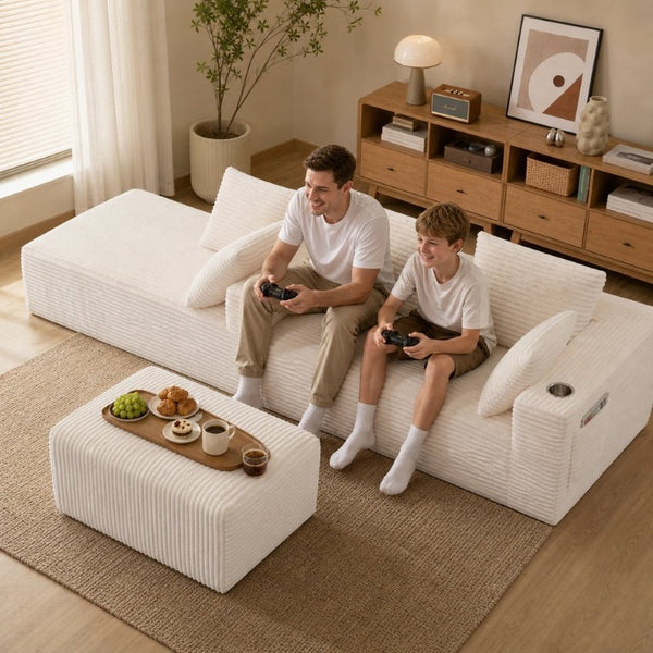 English Elm 95''Modular Corduroy Sectional Sofa with Chaise Ottoman and Flexible Four Seat Layout W5385S00047