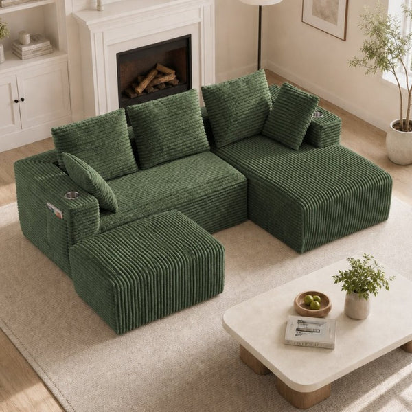 English Elm 95''Modular Corduroy Sectional Sofa with Chaise Ottoman Four Seat Reconfigurable Living Room Let Me Count: 9+5+1+1+7+8+7+5+5+5+7+4+4+13+6+4 = Let Me Character by = 11 Space = 1 (12) C-O-R-D W5385S00049